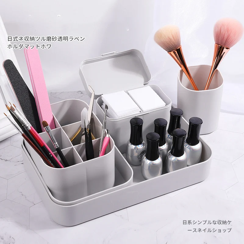 1 Set Simple Nail Art Tools Nail Gel Polish Storage Box Plastic Tweezers Clippers Pens Nail Files Sundries Organizer Box