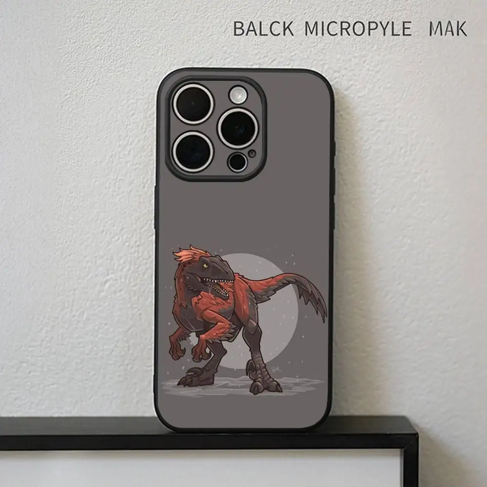 حافظة هاتف D-Dinosaur Jurassic Park لهاتف iPhone17,16,15,14,13,12,11 Plus، Pro Max غطاء أسود ناعم