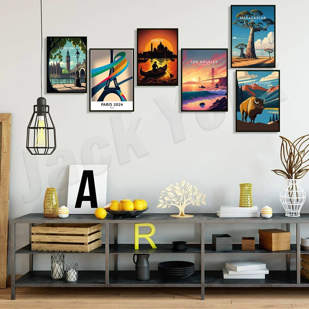 Arizona, Madagascar Africa, Baobabs Venice, Holland, Los Angeles, England, Japan, Sahara Desert, Paris, Montmartre travel poster