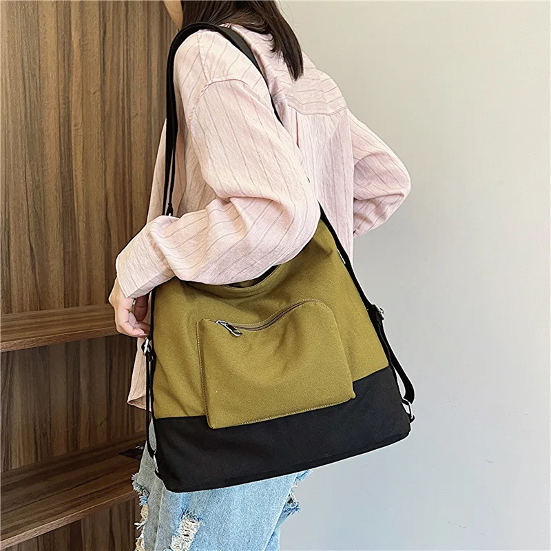 BYMONDY Large Capacity Women Tote Bags New Mixed Colors Canvas Shoulder Bag Students High Quality Backpacks Female Crossbody Bag