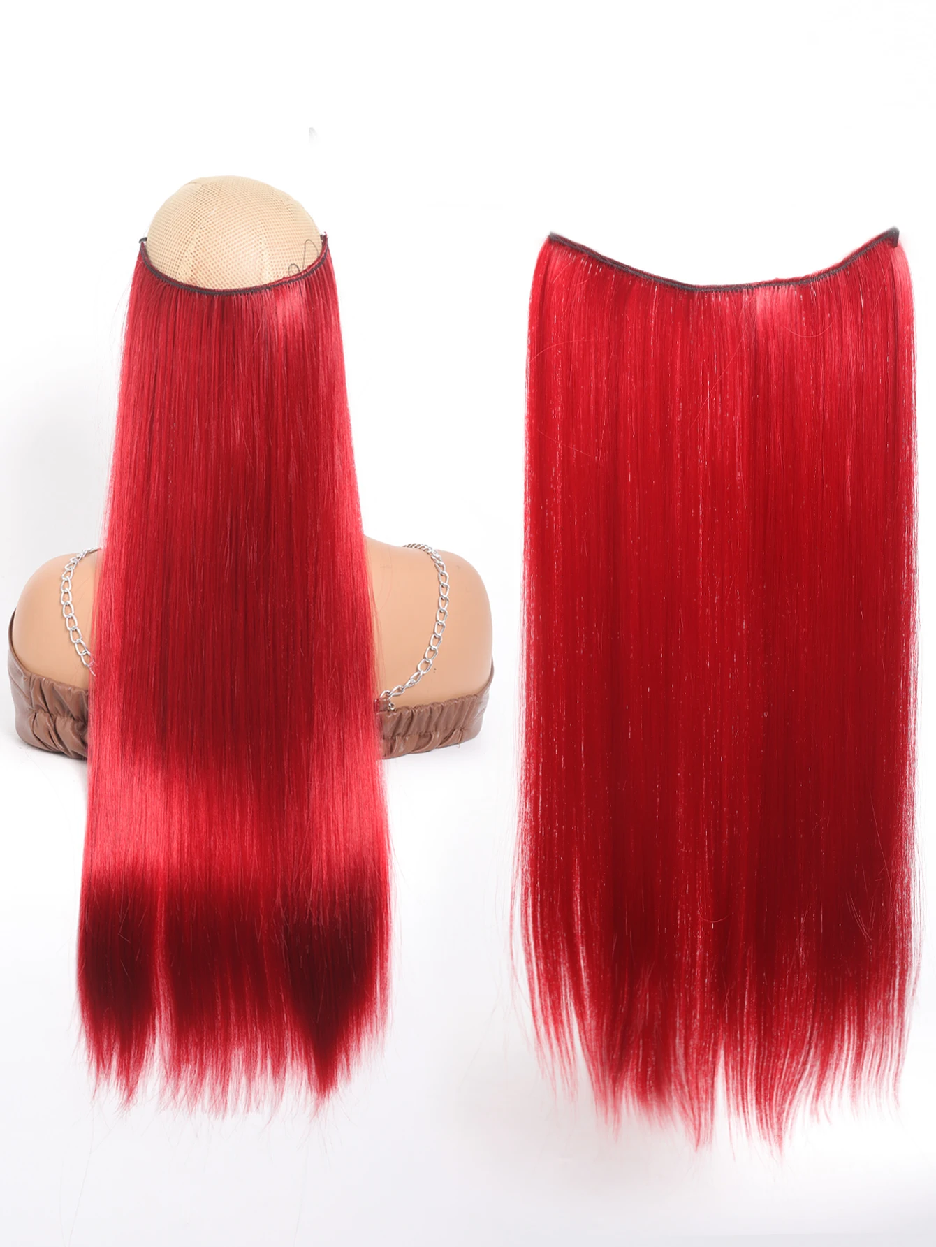 24Inch Synthetic Invisible Wire No Clips In Hair Extensions Fish Line Hairpieces Hair Extensions Fake Hair For Women