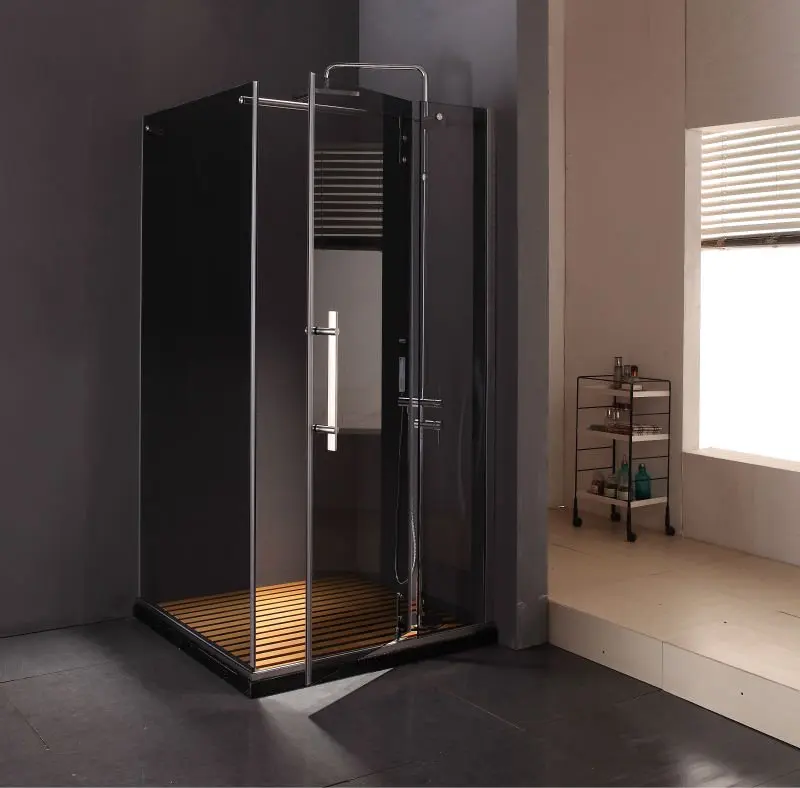 SS304 Square Modern Luxury Frameless Pivot Hinge Glass Shower Enclosure Artificial Stone Tray Cabin Room Prefab Bathroom Unit