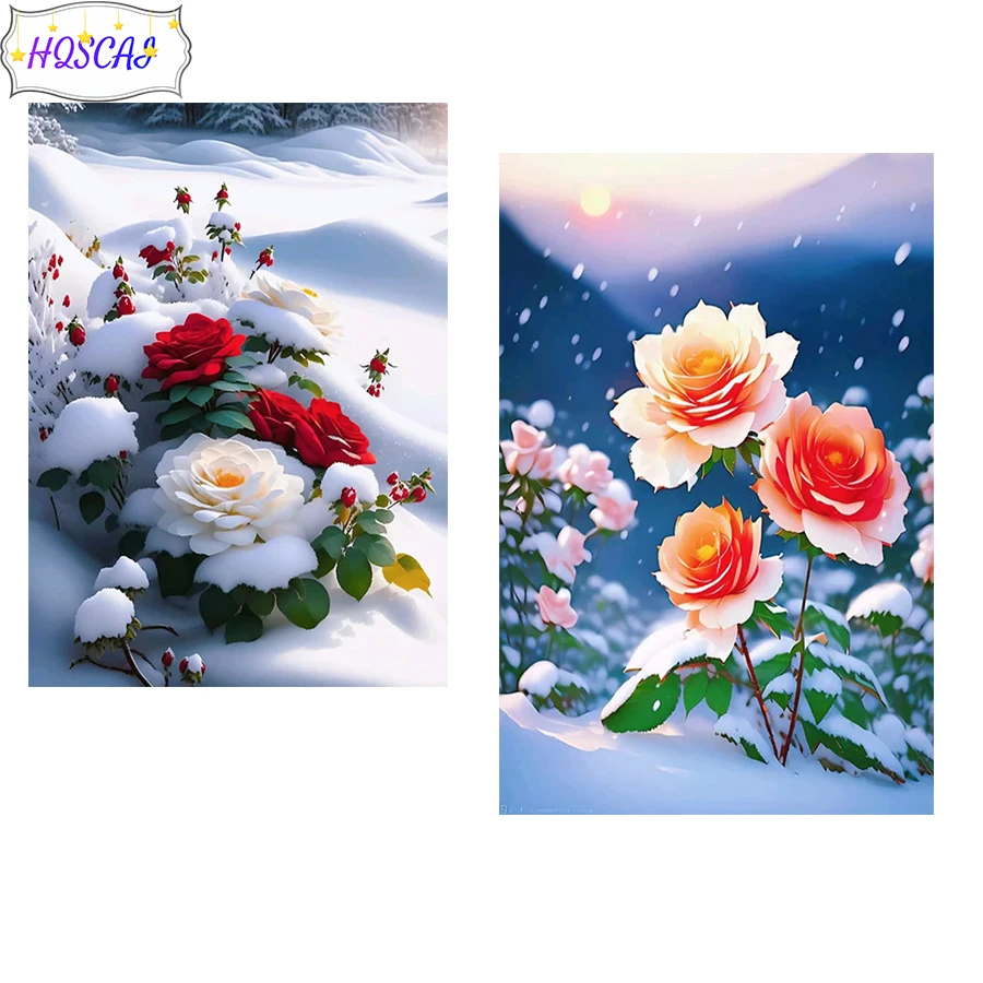 Diy diamond embroidery Flower-snow-red-rose Cross stitch Modern decor mosaic diamond painting full square/round drill,New gift