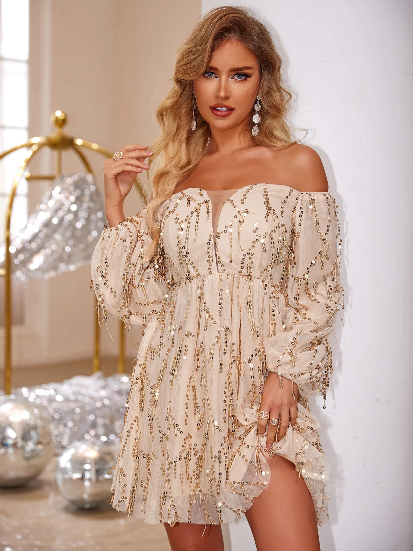 Sexy backless mini sequin summer dress women elegant luxury birthday party dress long sleeve bridesmaid evening dresses vestidos