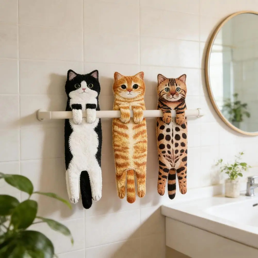 Cat Hand Towel Feline Hand Towel 3d Cat Kitty Hand Towels with Snaps Quick-dry Hanging Face Towels for Bathroom Kitchen for Cat
