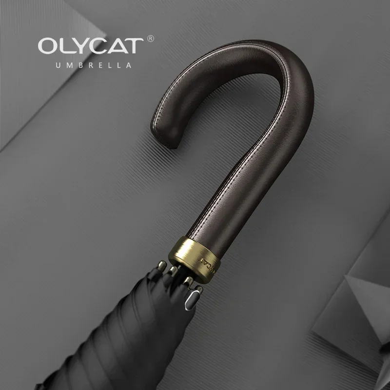 OLYCAT Big Umbrella Windproof Strong 121cm Large Golf Long Umbrella Men Women Leather Handle Outdoor Rain Umbrellas Luxury