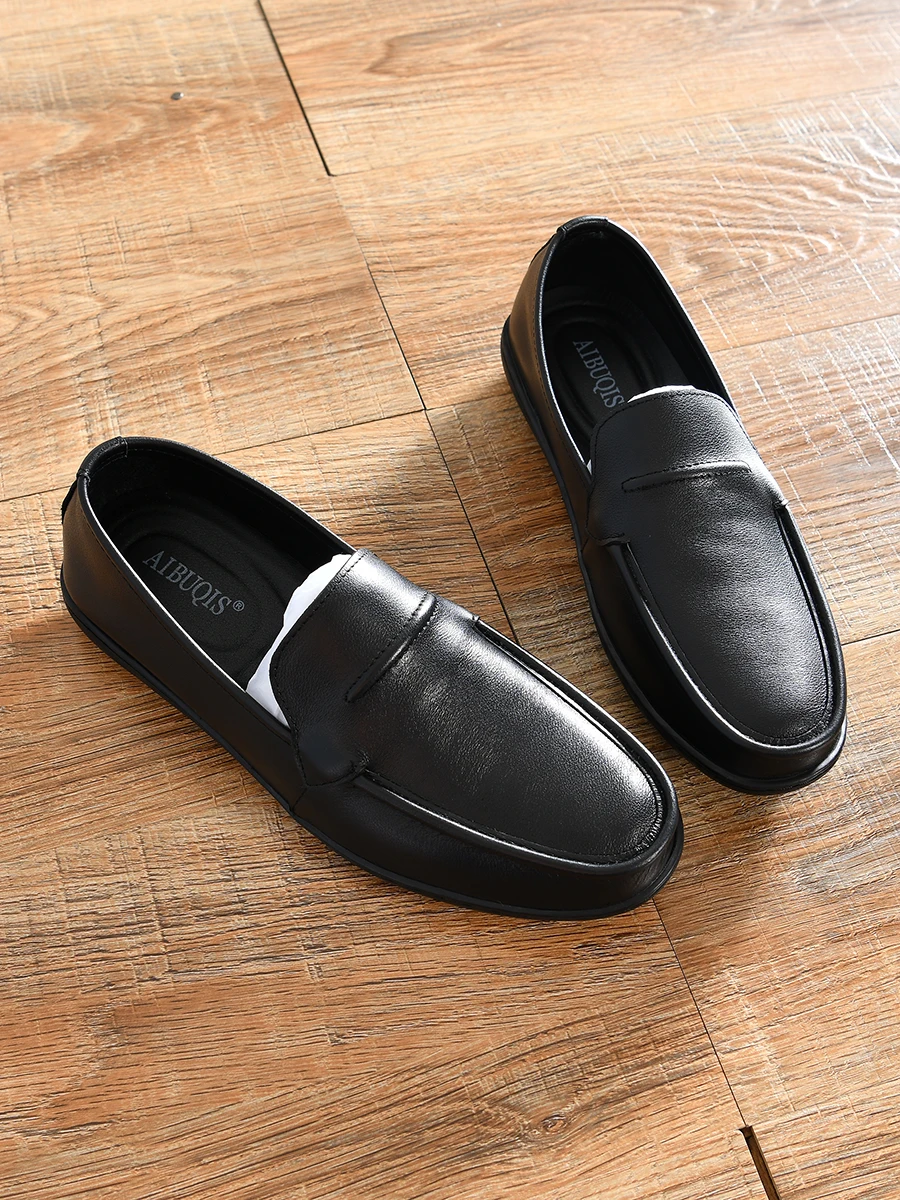 

Casual Flat Bottom Leather Shoes for Men Summer Season round Toe Fashionable All-Match Bean Shoes Calfskin Genuine Leather