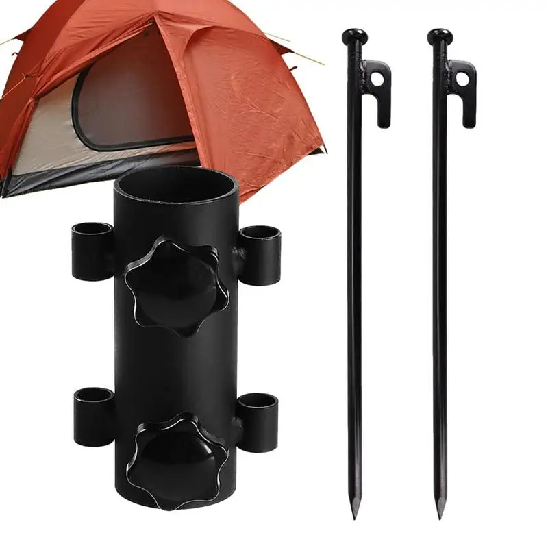 Camping Tent Awning Rod Fixed Tube With Ground Nail Adjustable Windproof Steel Canopy Rod Support Holder Tent Pole Fixer