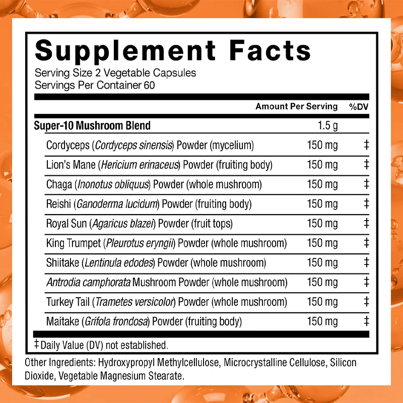 

Nootropic Supplement, Brain Memory Focusing Energy, Immune Support - Powerful 10 Mushroom Complex Supplement, 120 Capsules