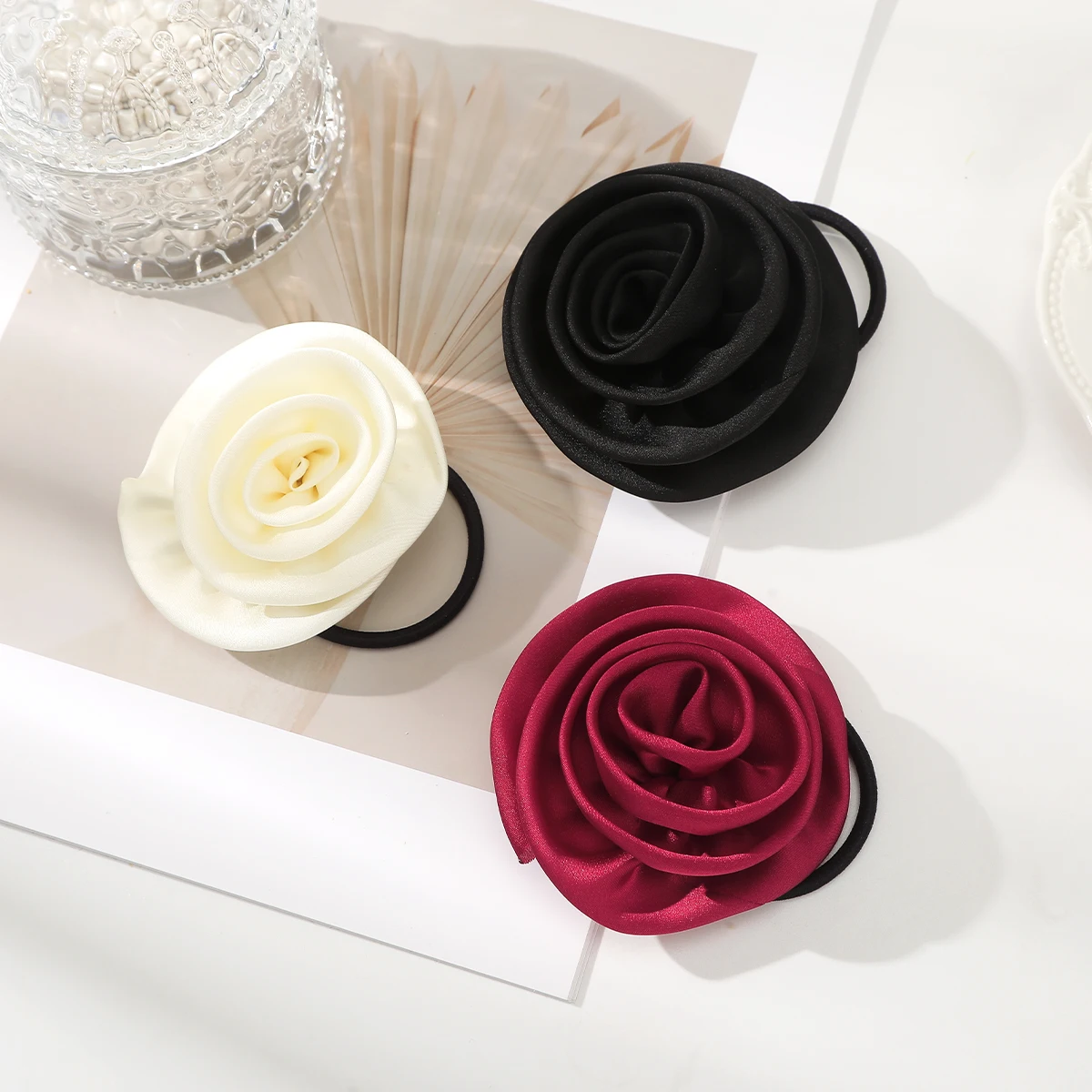 French Satin Retro Rose Hair Ropes Women Elegant Temperament Hair Tie Rubber Band Girls Elastic Hair Rope Hair Accessories