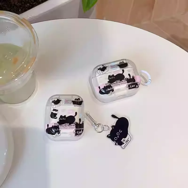 

Wireless Cute Cat Black Charging Box For AirPods Pro3 Pro 3 2 1 4 Case Transparent Silicone Earphone Cases For Airpods Pro 2 2nd