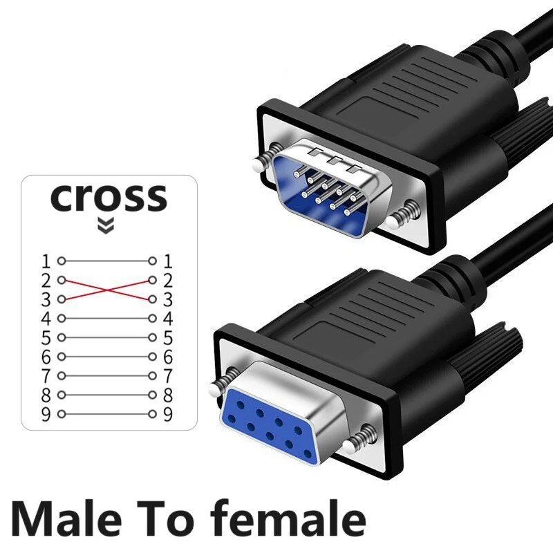 DB9 seriële poort RS232-kabel, verbindingskabel, 9-pins RS232-kabel naar RS-232, DB9F naar DB9F, mannelijke naar vrouwelijke connector, mannelijke kabel.