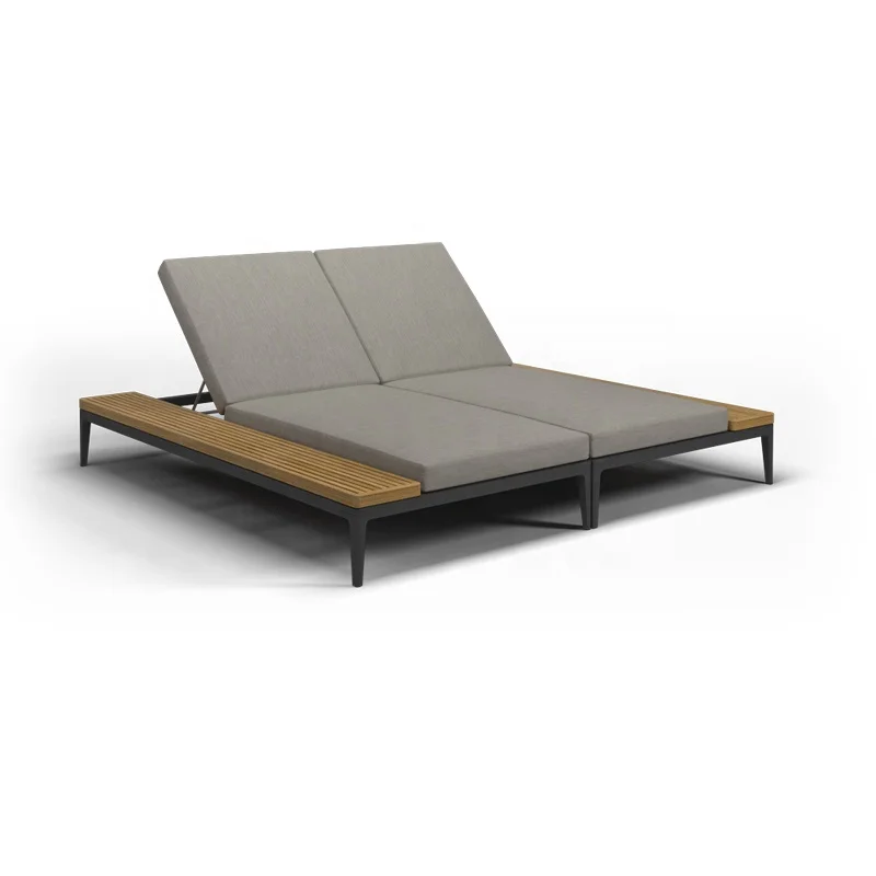 High Quality Modern Outdoor Garden Chaise Lounger Furniture Patio Sun Lounge Sofa Wood Sunbed Beach Chair