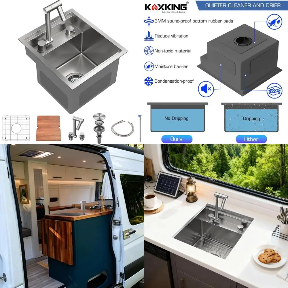 

Compact Undermount Single Bowl RV Sink with Foldable Faucet, Cutting Board, and Stainless Steel Grid for Efficient Workstation U