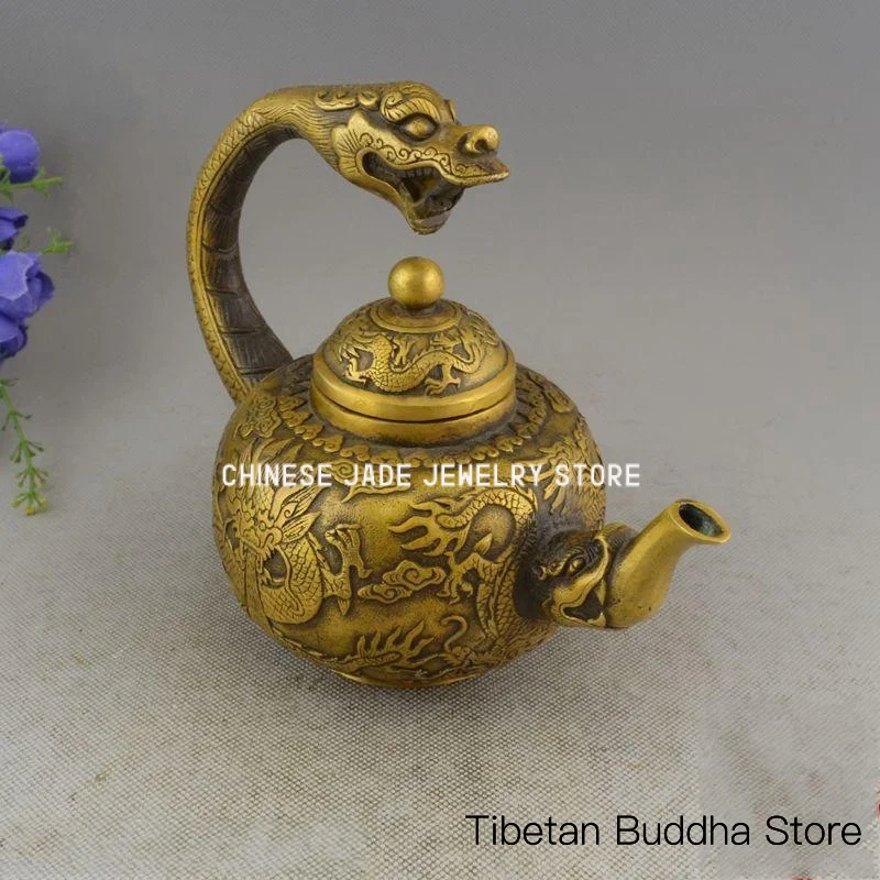 Wholesale Antique-style distressed antique bronze items Silver-plated brass craft gift ornament Dragon spits water Dragon handle
