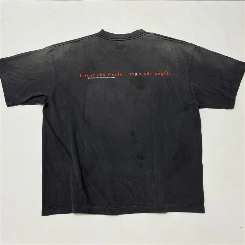 كارتون فتاة طباعة سانت مايكل قصيرة الأكمام الرجال النساء 1:1 أفضل نوعية الأسود غسلها خمر المتضخم تي شيرت