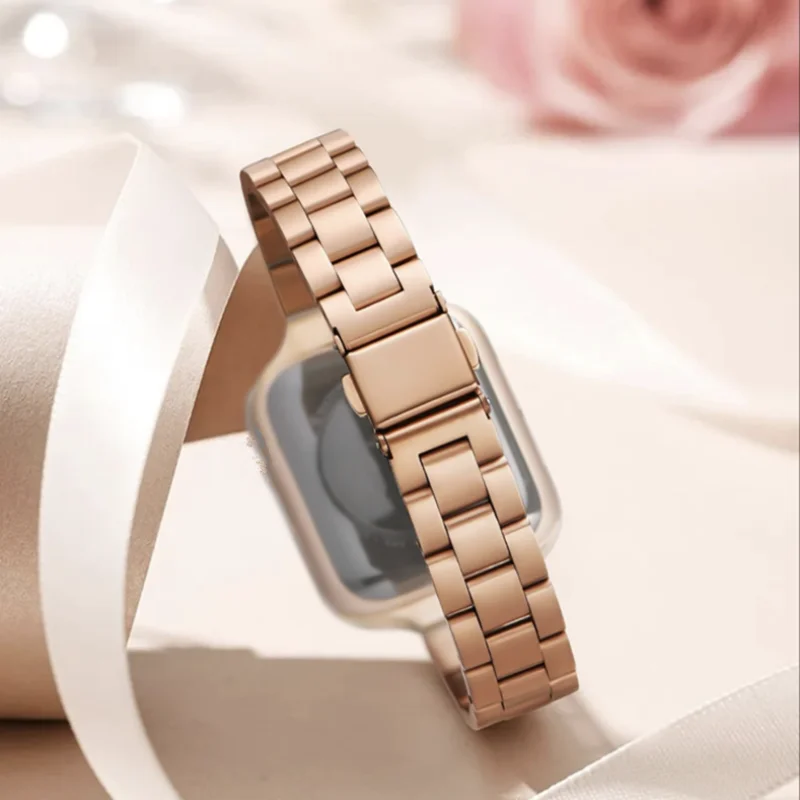 Thin Band For Apple Watch Band 45 44 42 41 40 38mm,Slim Stainless Steel Wristband Metal Replacement Adjustable Strap for iWatch image 2