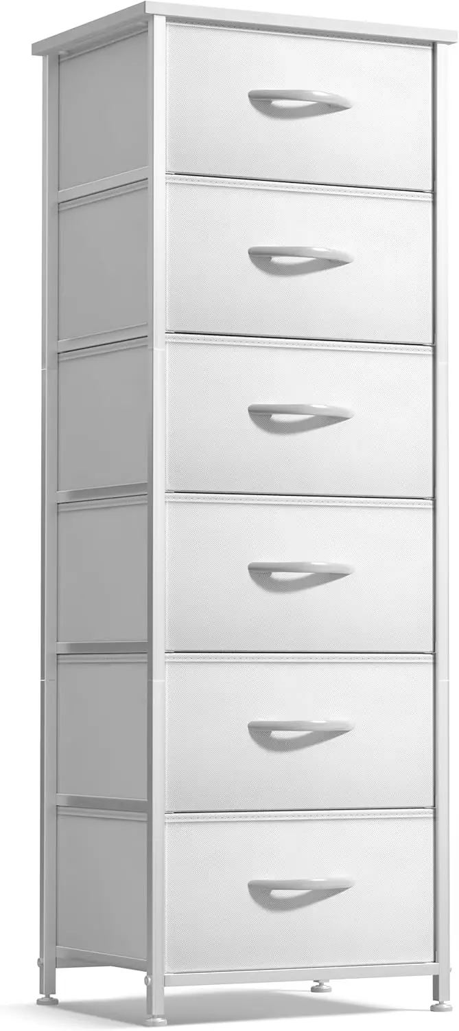 

Kids Fabric Dresser with 6 Drawers - Tall Storage Tower, Clothing Organizer for Bedroom, Closet, Playroom, Nursery, White