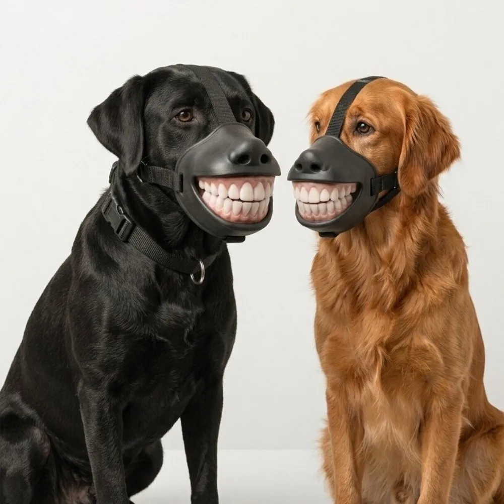 Adjustable Funny Grinning Dog Muzzle Anti-Bite Realistic Teeth Smiling Teeth Pet Muzzle Breathable Novelty Dog Photo Mouth Cover
