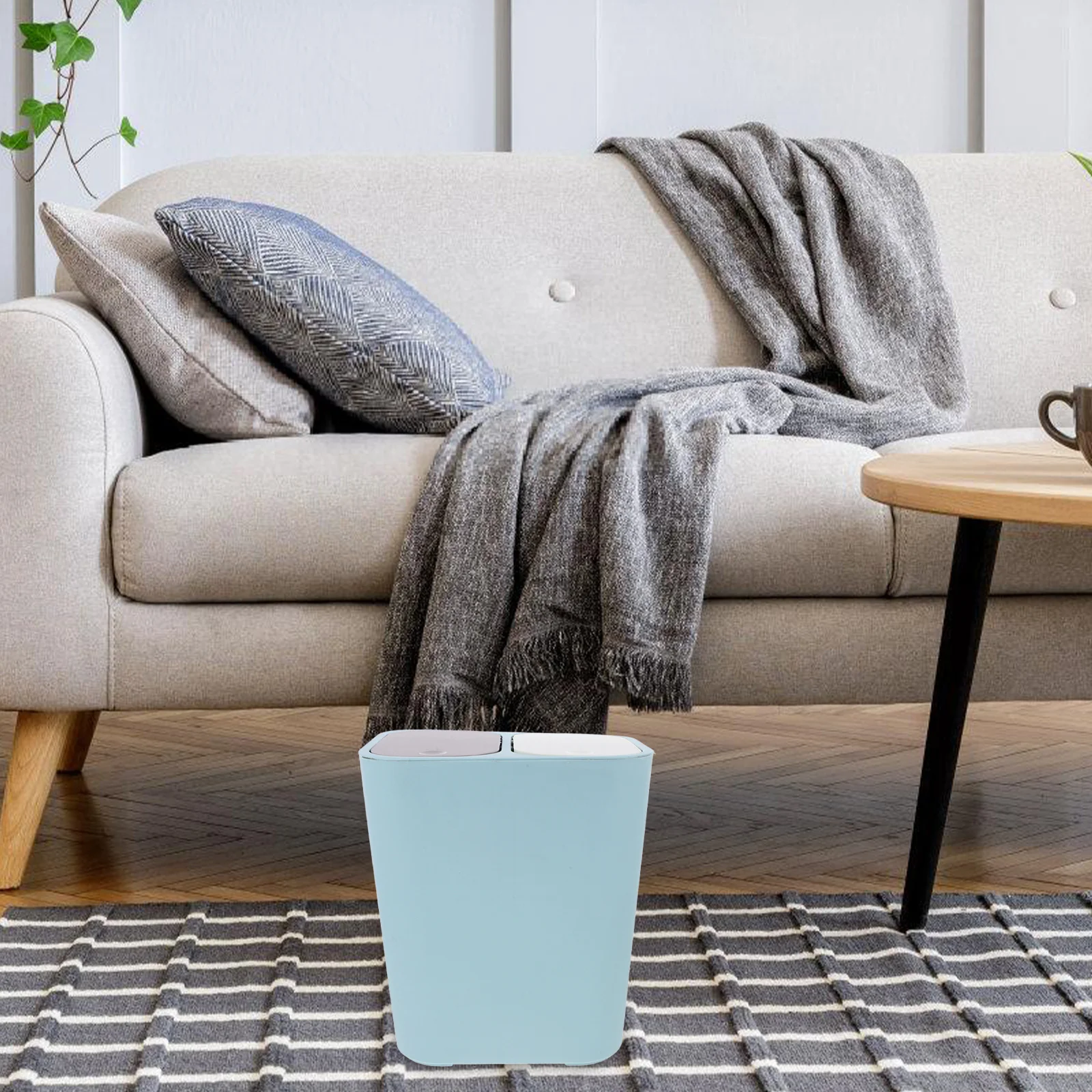 

2-Compartments Dry Wet Separation Trash Can Lidded Plastic PP Material Home Kitchen Bedroom Living Room Dining Room Study