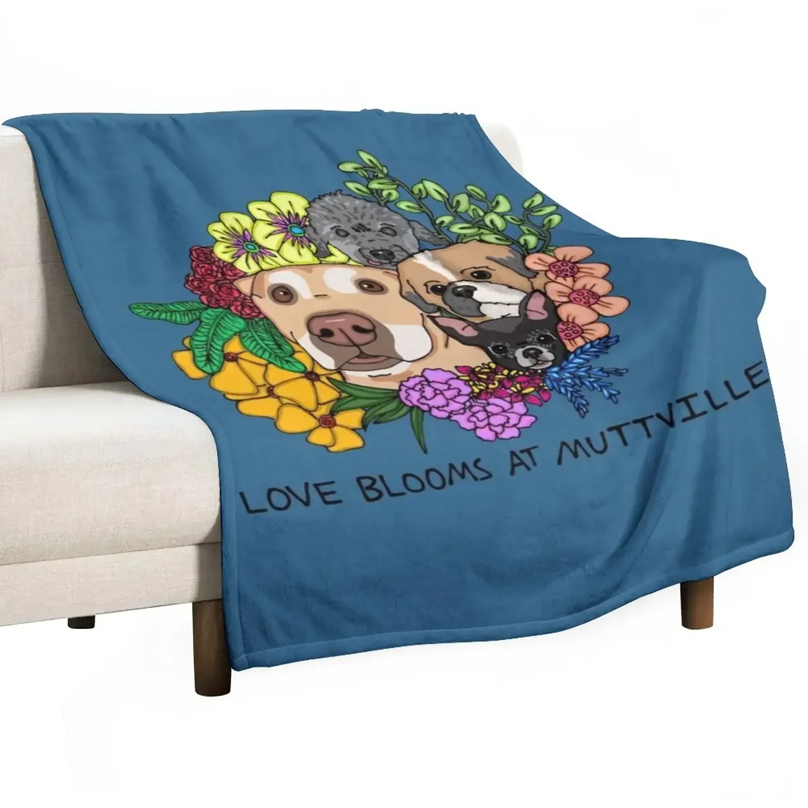 Love Blooms at Muttville! Throw Blanket blankets ands Giant Sofa Picnic valentine gift ideas Blankets