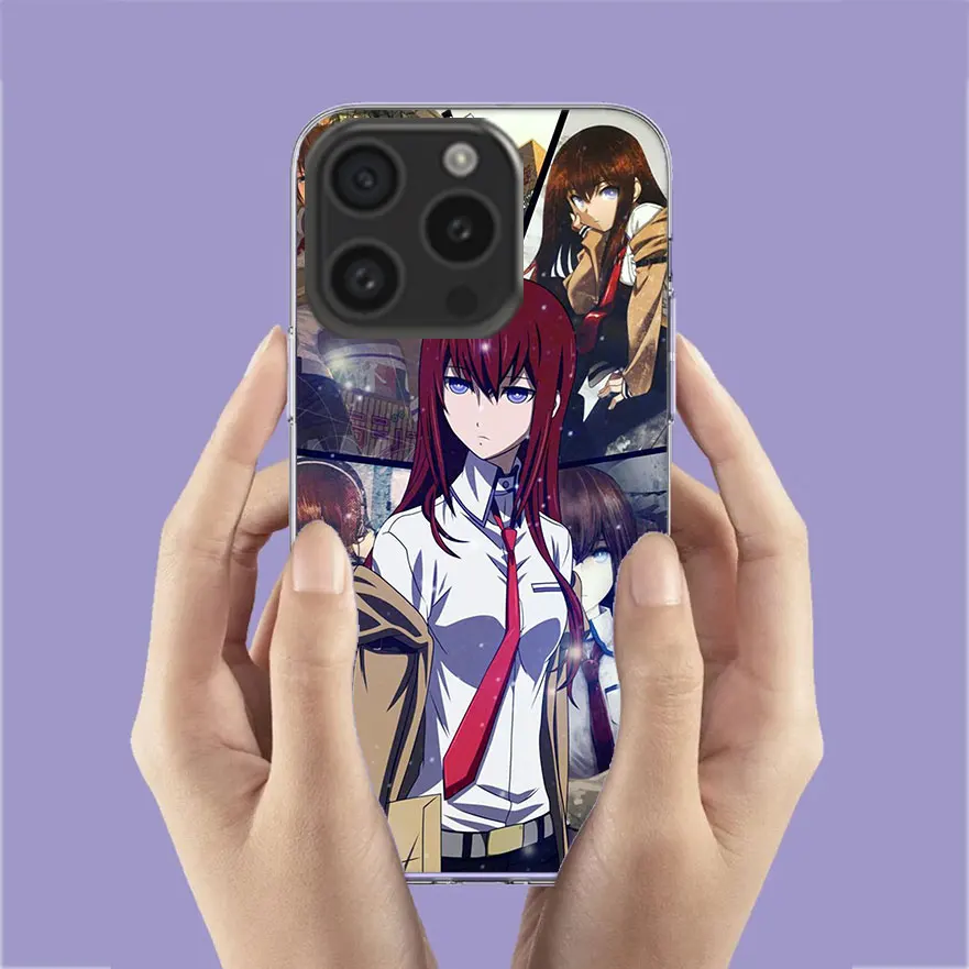 Anime Steins Gate Clear Phone Case For Aplee iPhone 12 13 Mini 14+ 15 Plus 16 Pro Max Cover 11 Pro X XS Max Coque Hard PC Cell