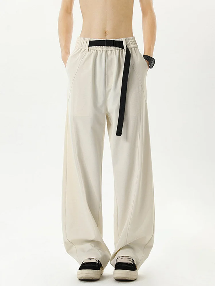 

Новинка 2025, мужские свободные брюки из ледяного шелка с драпировкой, летние модные длинные брюки в американском стиле ретро, повседневные брюки с прямыми штанинами