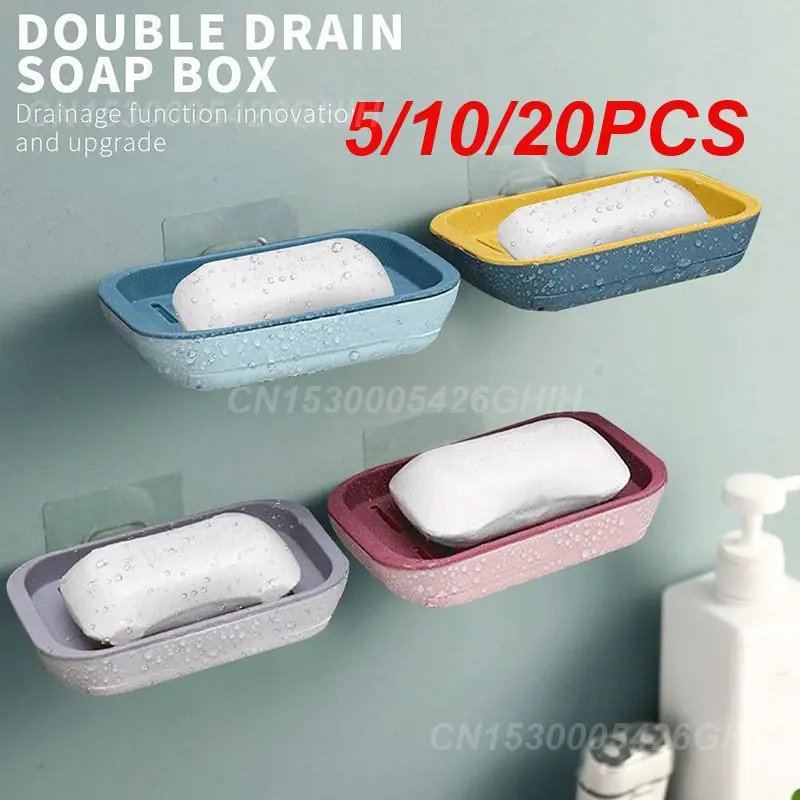 5/10/20PCS Soap Rack No Drilling Wall Mounted Soap Drain Holder Double Layer Soap Dish Soap Self Adhesive Bathroom Accessories