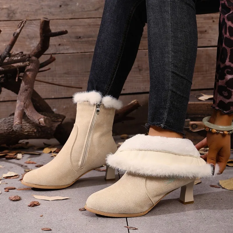 أحذية طويلة مطرزة على الطراز الوطني، أحذية صوف سميكة دافئة بمقدمة مدببة #6