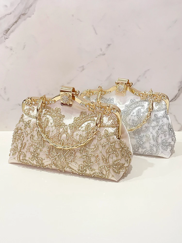 Beaded Embroidery Wedding Handbag Crossbody Chain Bag Festival Banquet New Chinese Style Handbag Folk Fashion Women's Bag