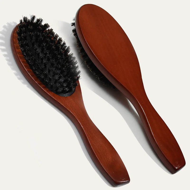 Natural Boar Bristle Hair Brush Comb Oval Anti-static Paddle Hair Extension Brush Scalp Massage Beech Wooden Handle