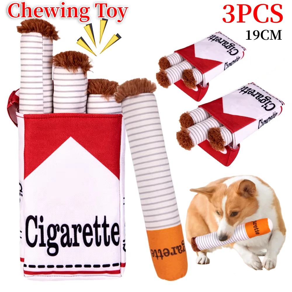 Funny Plush Cigarette Dog Toy Interactive Giggles Fake Cigar Puppy Toys with Squeaking Sound Chew Toy Christmas Gifts for Dog