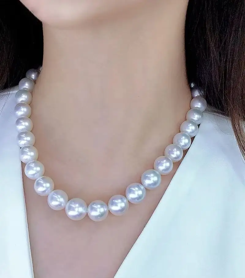Huge Charming 18"11-14mm Natural Genuine White Pearl Necklace for Women Necklaces Sterling Silver 925