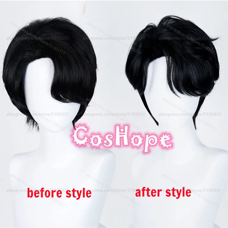 KPop Demon Hunters Saja Jungen Jinu Cosplay Perücke 28 cm kurze schwarze Perücke hitzebeständige synthetische Perücken für Halloween Karneval Kostüm