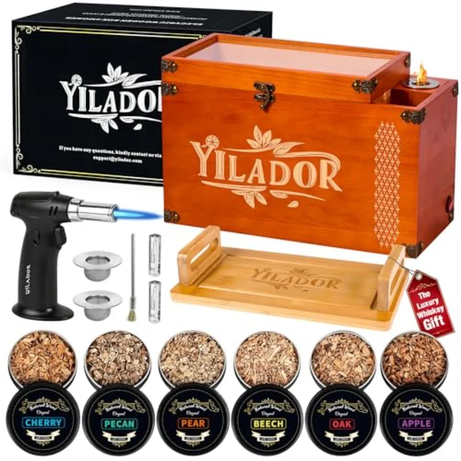 

Old Fashioned Smoker Kit Premium Wooden Gift Box for Whiskey and Cocktails Electric FanPowered 2in1 Drink and Food Smoker Impre