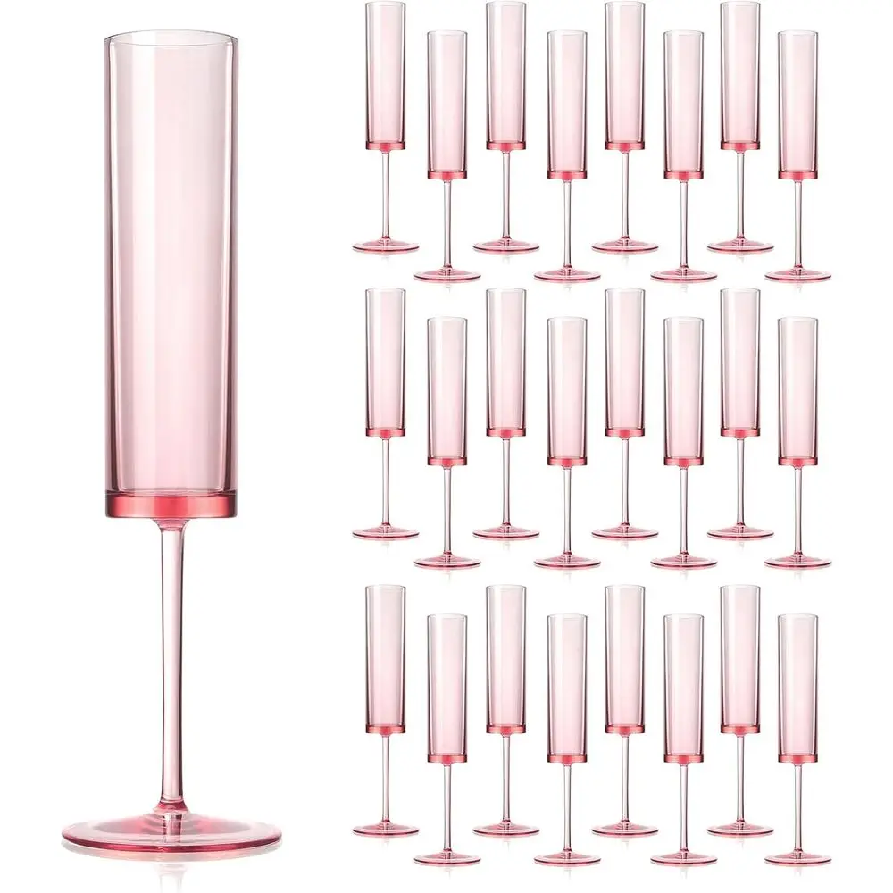 

24 Pieces Acrylic Pink Champagne Glasses 5.4 OZ Square Stemmed Coupes Reusable Wedding Toasting Glasses Rose Bride Wine Glasses