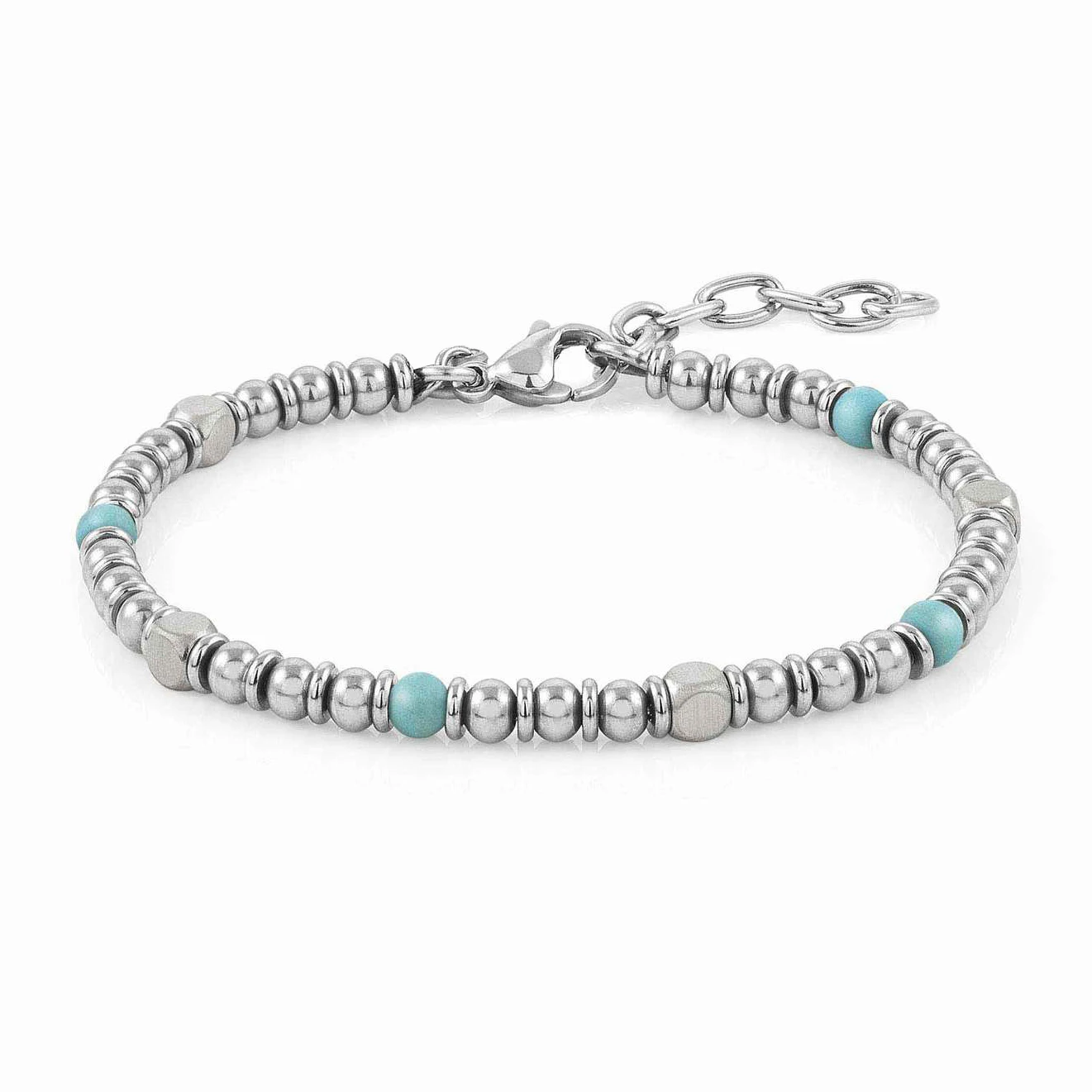 

Runda Men's Stainless Steel Bracelet with Turquoises 4mm Adjustable Size 22cm Fashion Handmade Stone Bead Bracelet for Men