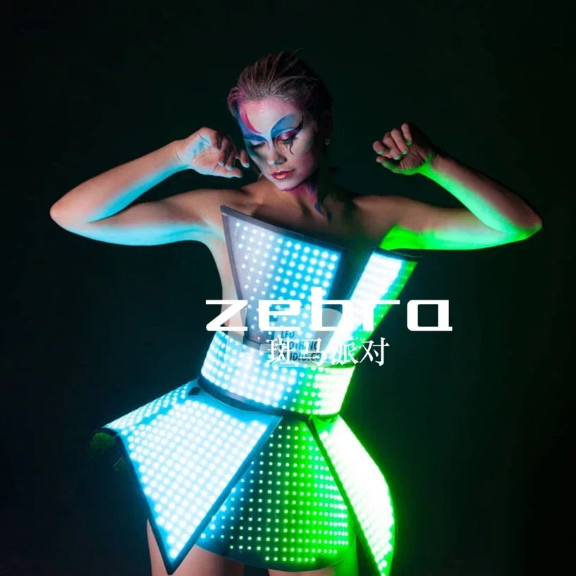 Custmoized led dress nightclub gogo technology show Programmable LED luminous performance clothing