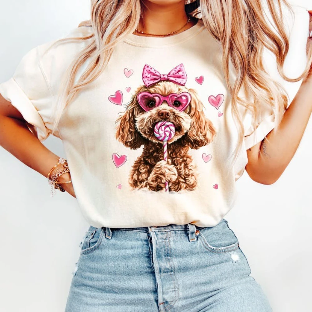 Goldendoodle Valentines Day Graphic T Shirts Dog Lover  Dog Owner Valentines Gift High Quality Cotton Tshirt Woman Man Tops