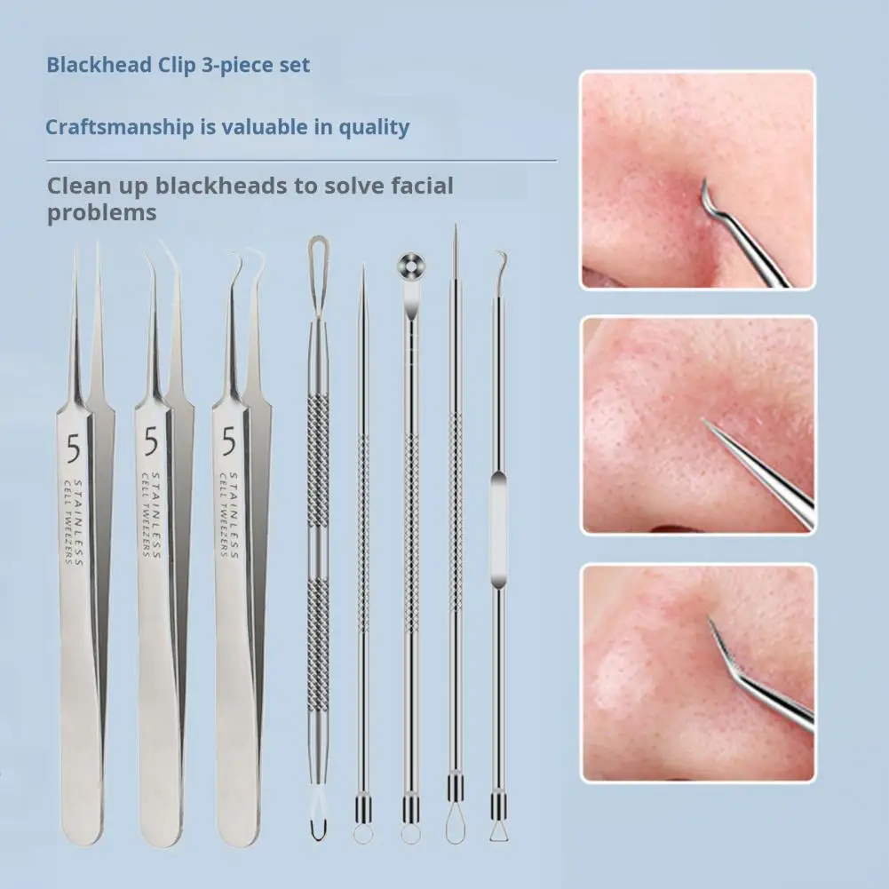 Comedondrukker Kit Roestvrijstalen Acne Naald Pincet Set voor Gezichtsreiniging Gereedschap Professionele Puistje Popping Tools