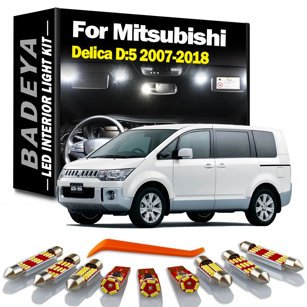 BADEYA 12Pcs Canbus For Mitsubishi Delica D5 D:5 CV5W CV2W 2007-2016 2017 2018 LED Interior Reading Light Kit Car Map Dome Bulbs