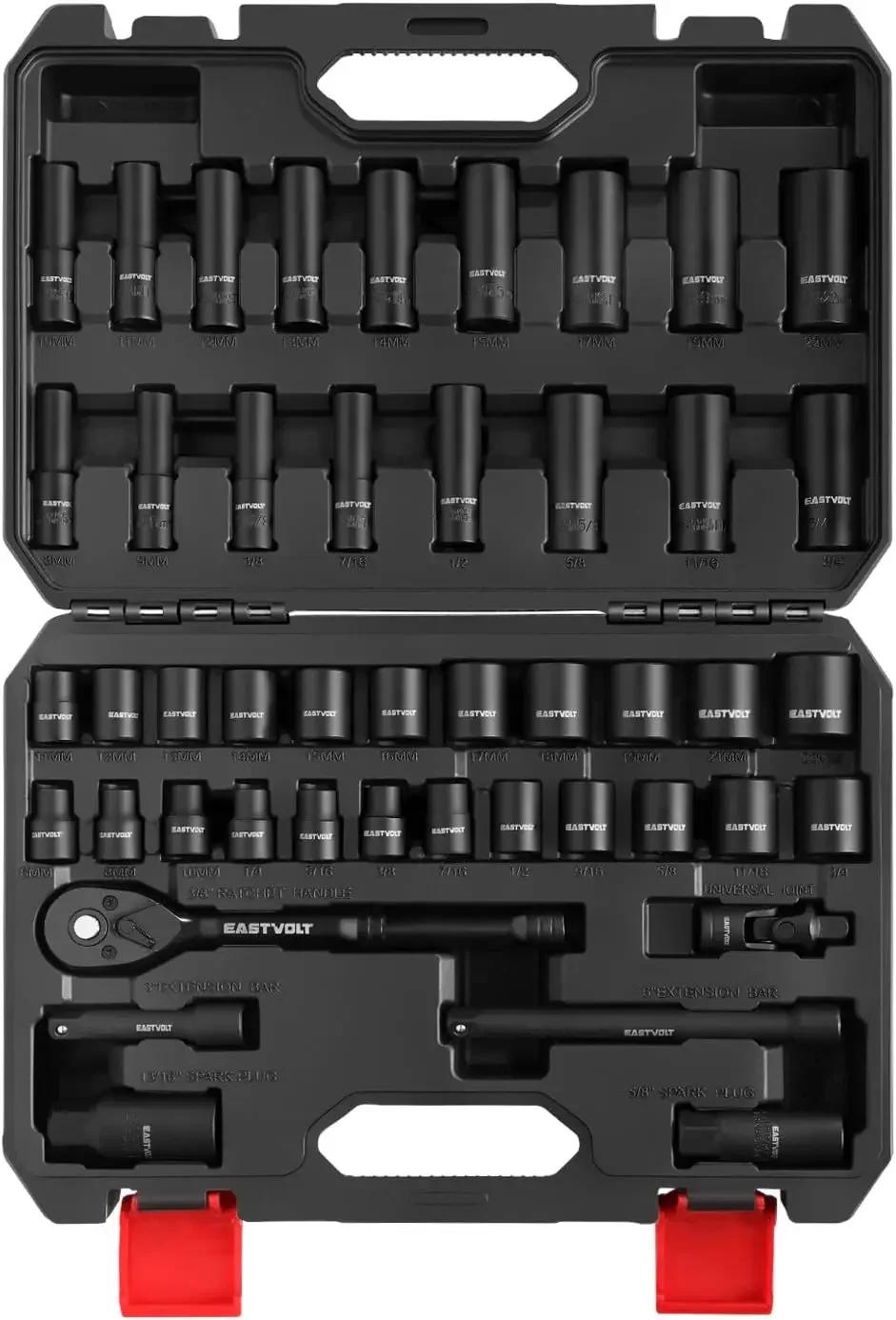 Imagem -02 - Eastvolt-kit de Ferramentas Mecânicas 46 Peças Conjunto Soquete Reversível com 72 Dentes Métrico Sae Ask06