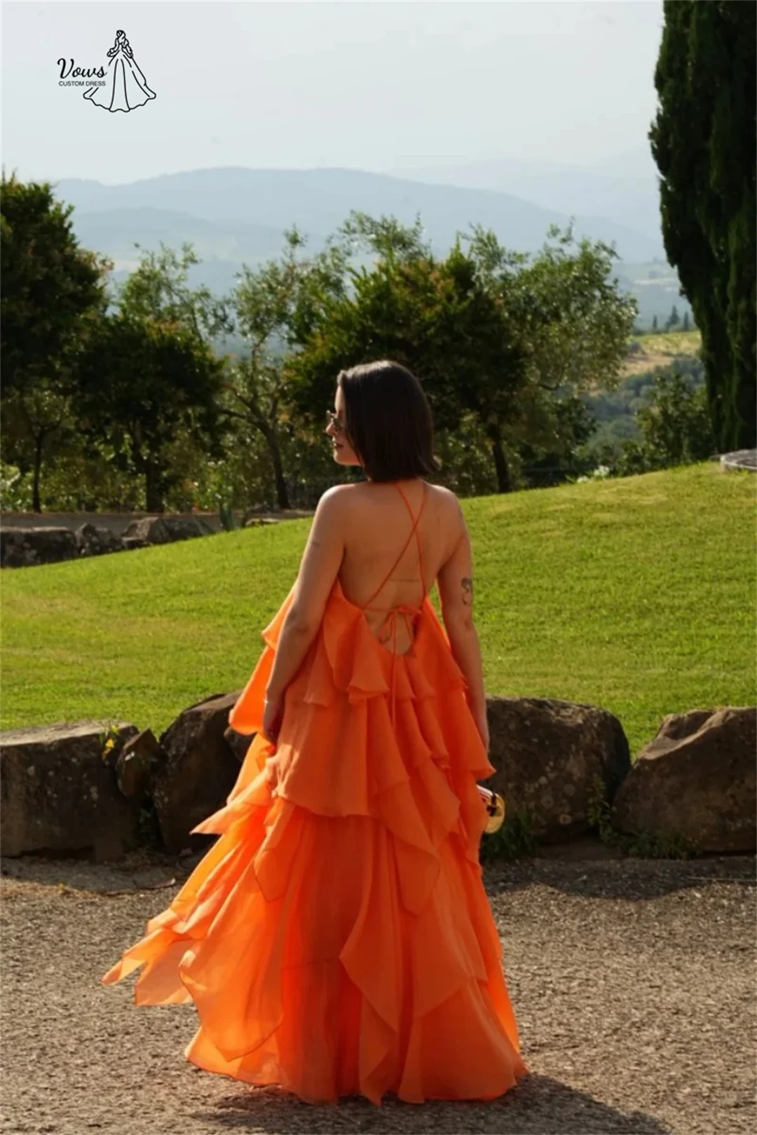 فساتين سهرة بصيغة طبقات من Vows فستان حفلات الزفاف شيفون أنيق للحفلات الراقصة فساتين فاخرة مصنوعة حسب الطلب باللون البرتقالي