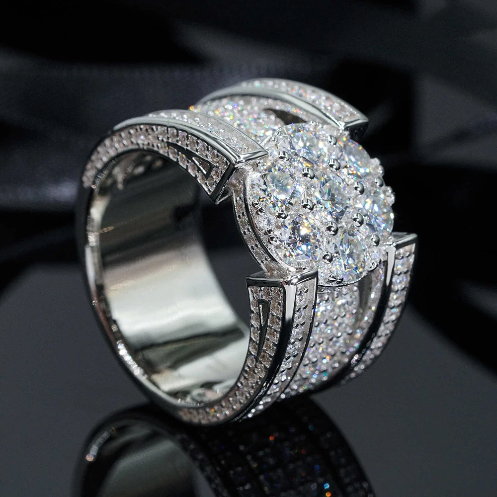 Imagem -02 - Moissanite Iced Out Anéis para Homens e Mulheres S925 Prata Anel de Casamento Jóias de Dedo Passe Diamantes Tester Moda