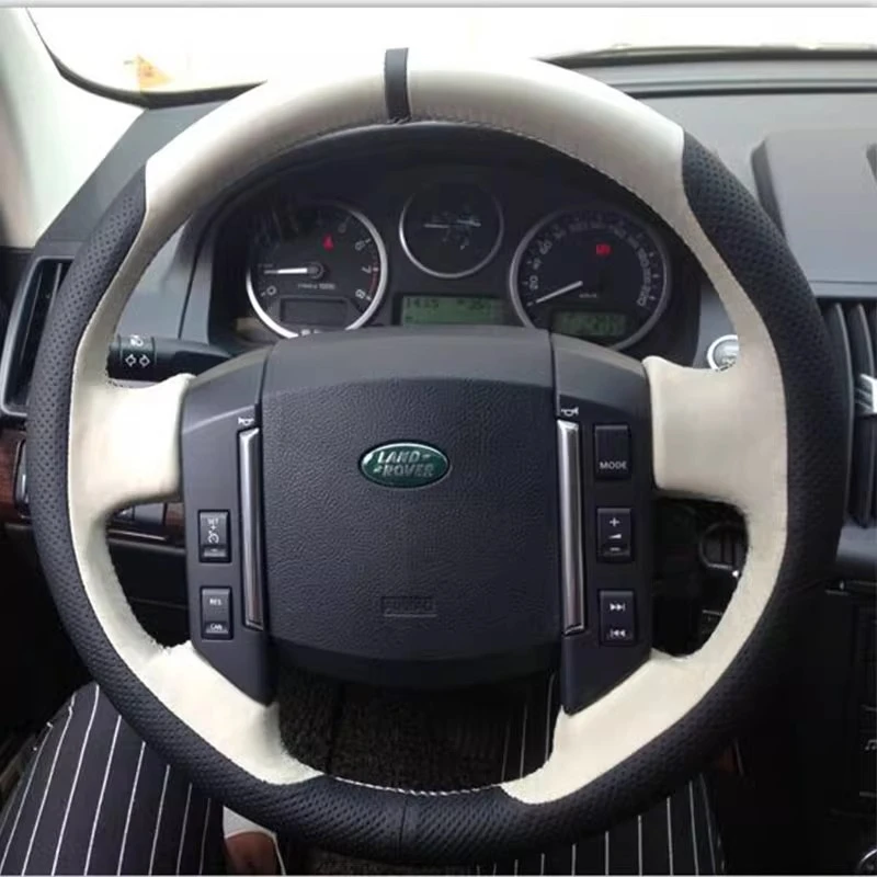 

Для Land Rover Freelander 2 2007-2012, сшитый вручную нескользящий черный, белый цвет, чехол на руль автомобиля из натуральной кожи