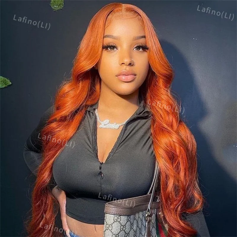 

30 Inch Hd Transparent 13x6 Ginger Body Wave Lace Front Wig 350 Orange Color 13X4 Lace Frontal Human Hair Wig For Women prepluck