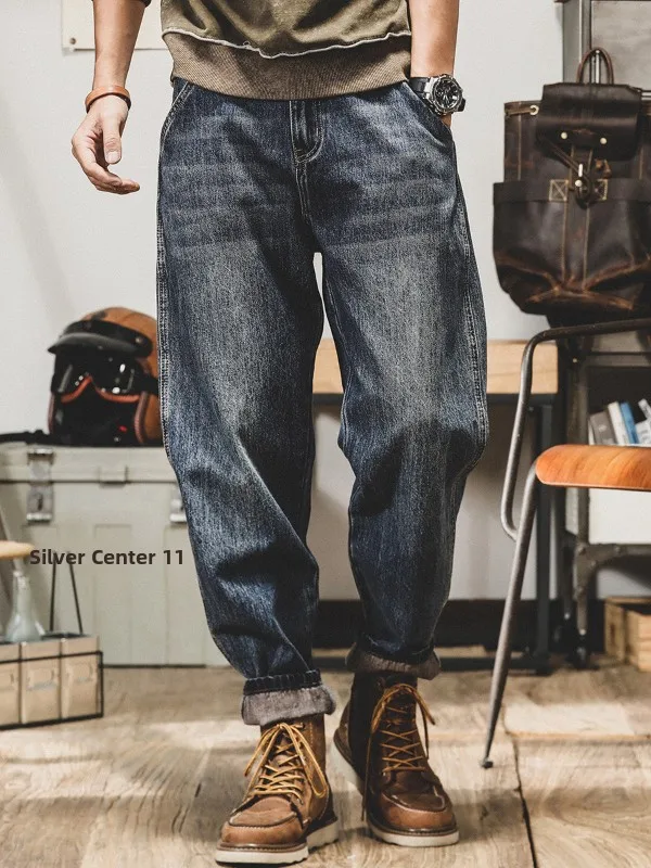 

Мужские джинсы Kazuki Kuraishi в американском ретро-стиле, прямого кроя, на флисовой подкладке, повседневные, весенне-осенние, модные, рабочая одежда, смесь хлопка и полиэстера