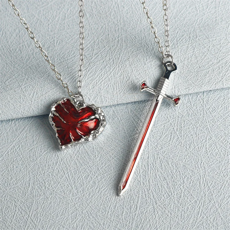 2 stücke Schwerter Herz Anhänger Halsketten für Frauen Männer Kühlen Punk Herz Passenden Halsketten Paar Freundschaft Mode Schmuck Geschenk – Detail 6