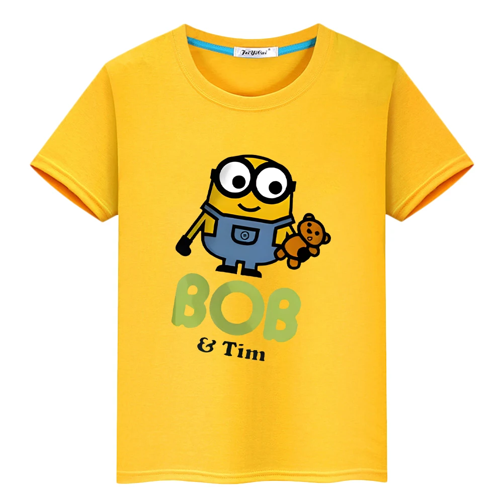 

t shirt for kids boys 10years Minions Print 100%Cotton Kawaii Tops y2k one piece Disney anime Short pride tshirt girls clothes