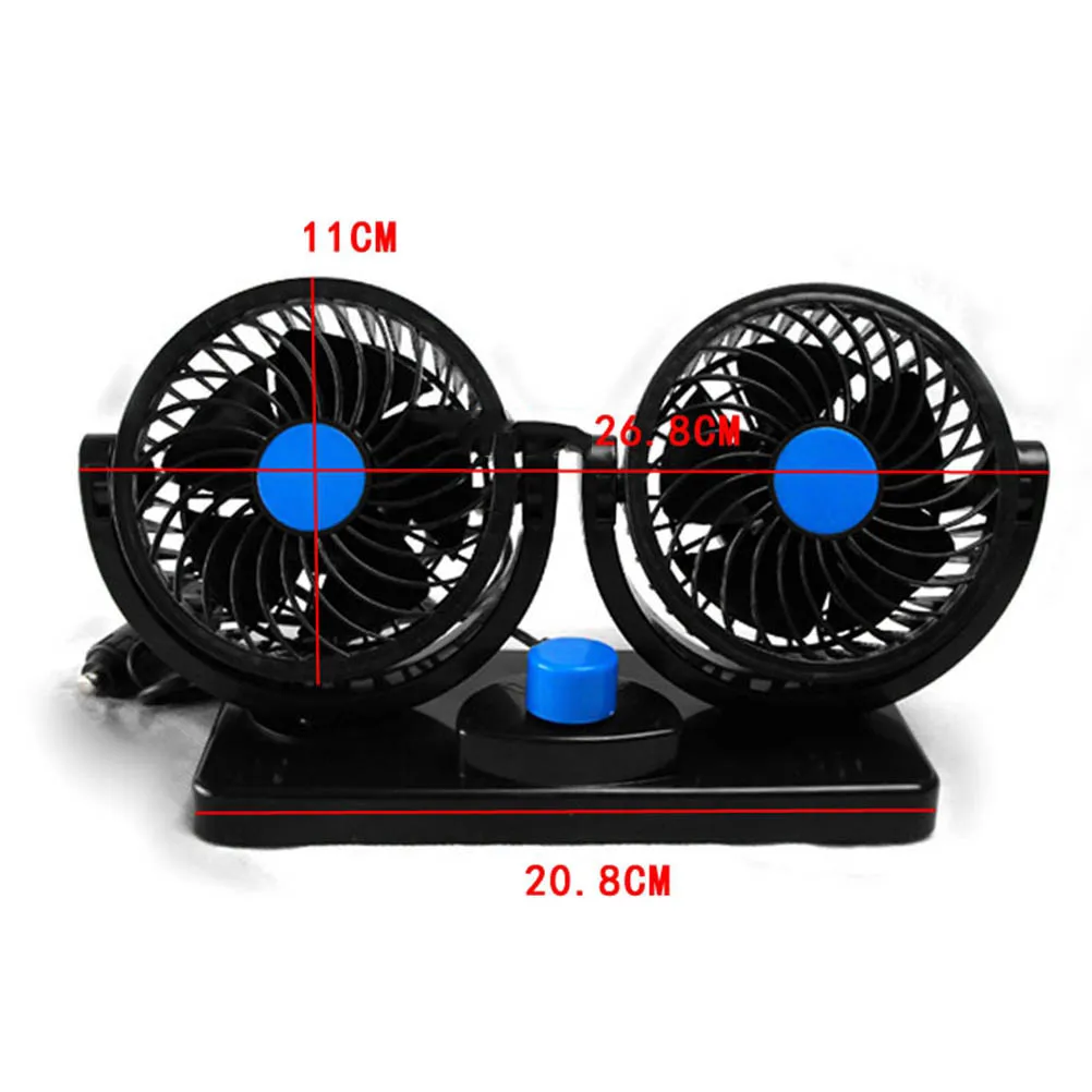 

12V Car Cooling Fan 360 Degree Rotating Dual Head Car Auto Cooling Air Fan Adjustable Low Noise Summer Car Fan Air